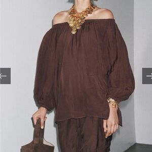 Zara Chocolate Off-Shoulder Blouse